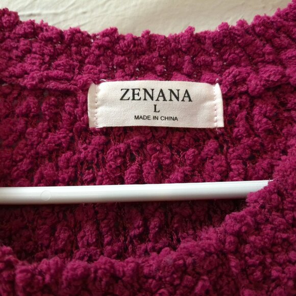 Zenana Popcorn Bouclé Knit Sweater Berry Pink – Women’s Large - Picture 2 of 2